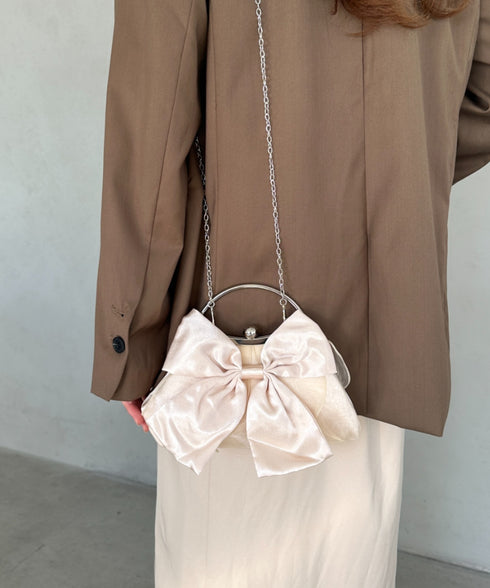 リボンモチーフ2WAYバッグ パーティーパーティーバッグ 結婚式 お呼ばれ オケージョン | MD1246041 | ピンクベージュ