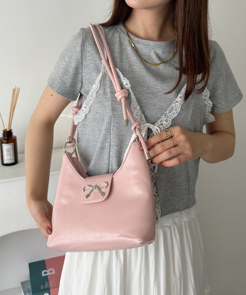 リボンモチーフワンハンドルPUホーボーバッグ | CL1246027 | ピンク