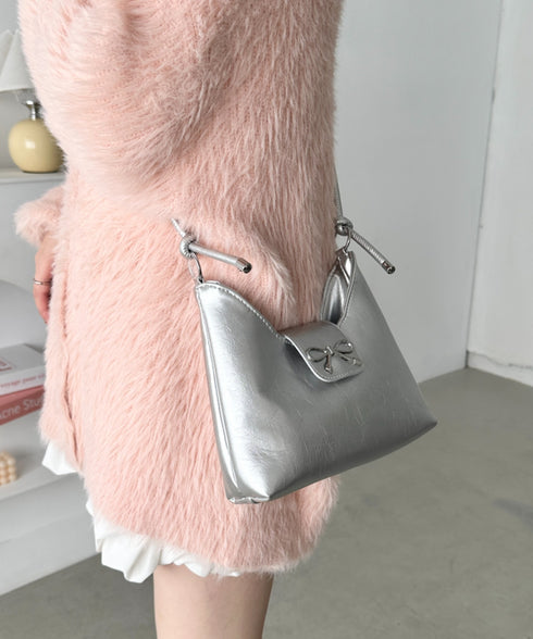 リボンモチーフワンハンドルPUホーボーバッグ | CL1246027 | シルバー