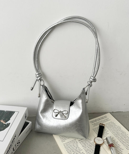 リボンモチーフワンハンドルPUホーボーバッグ | CL1246027 | シルバー