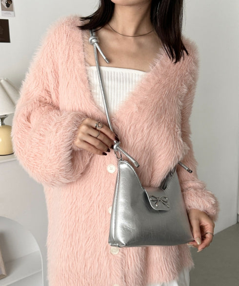 リボンモチーフワンハンドルPUホーボーバッグ | CL1246027 | シルバー