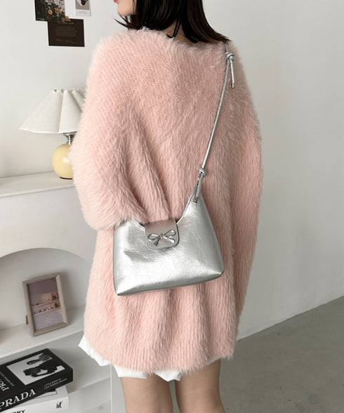 リボンモチーフワンハンドルPUホーボーバッグ | CL1246027 | シルバー