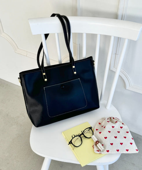 【A4収納/自立/ジッパー開閉】仕切りポケットPUトートバッグ | LO1255005 | ブラック