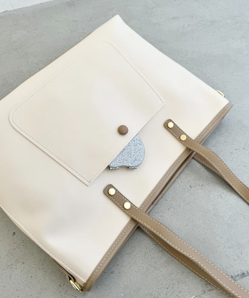 【A4収納/自立/ジッパー開閉】仕切りポケットPUトートバッグ | LO1255005 | アイボリー