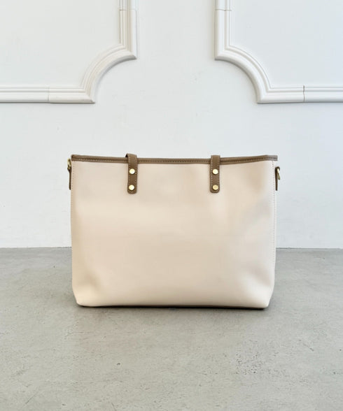 【A4収納/自立/ジッパー開閉】仕切りポケットPUトートバッグ | LO1255005 | アイボリー