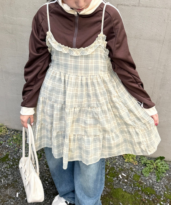 チェック柄フリルティアードチュニック | NU2255004 | イエロー