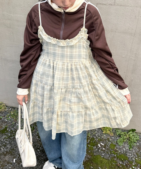 チェック柄フリルティアードチュニック | NU2255004 | ピンク