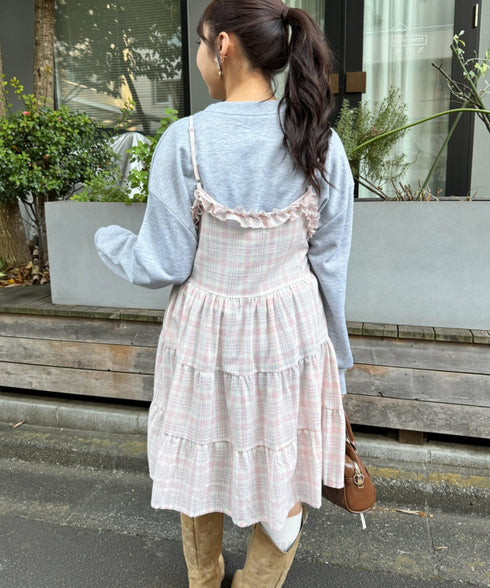 チェック柄フリルティアードチュニック | NU2255004 | ピンク