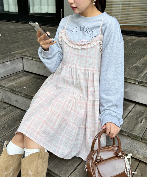 チェック柄フリルティアードチュニック | NU2255004 | ピンク