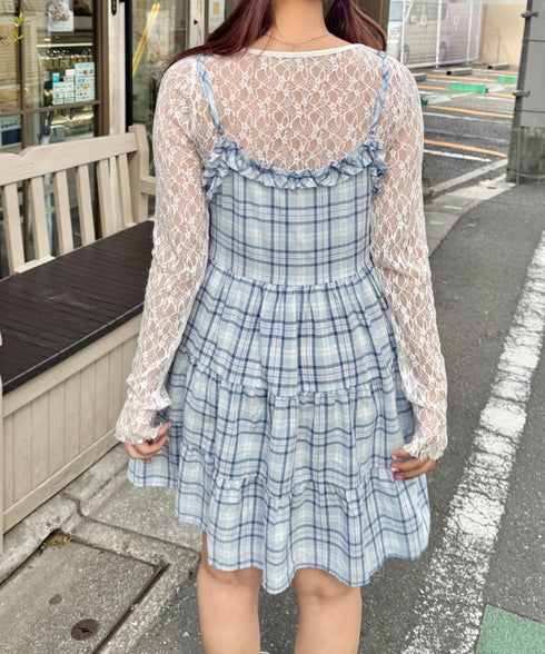 チェック柄フリルティアードチュニック | NU2255004 | ライトブルー