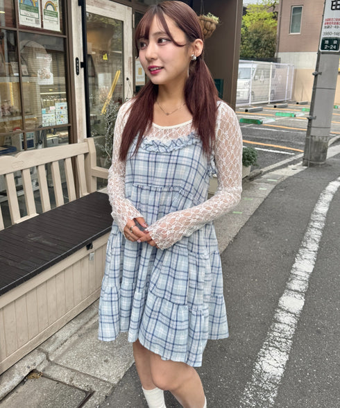 チェック柄フリルティアードチュニック | NU2255004 | ライトブルー