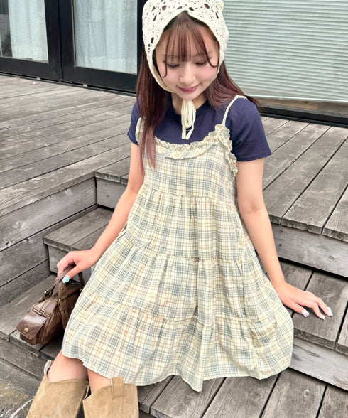 チェック柄フリルティアードチュニック | NU2255004 | イエロー