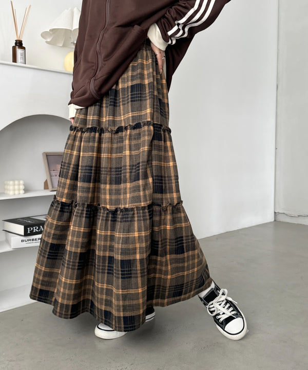 チェック柄ティアードロングスカート | CL2244070 | イエロー