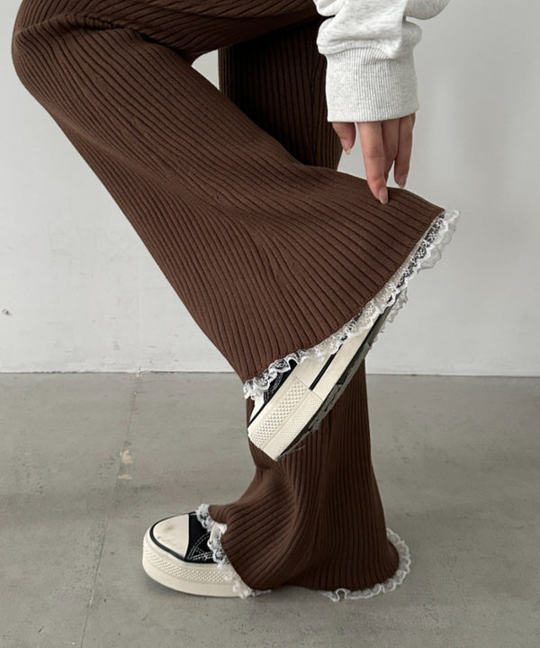 フリルレースリブニットパンツ | CL2244072 | ブラウン