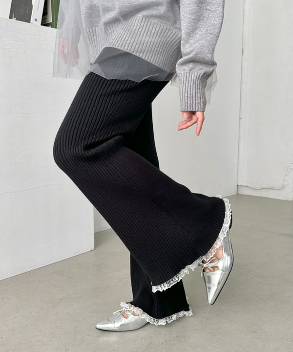 フリルレースリブニットパンツ | CL2244072 | ブラック