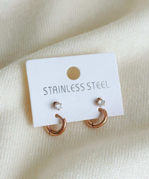 【ステンレス】フープ×ビジューピアスセット | SW4243115 | ピンク