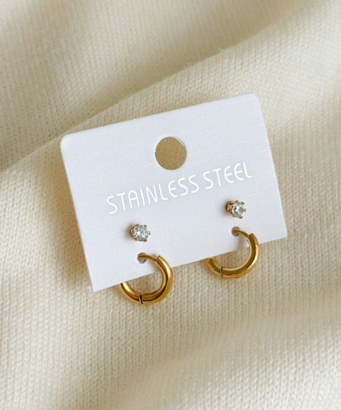 【ステンレス】フープ×ビジューピアスセット | SW4243115 | ゴールド