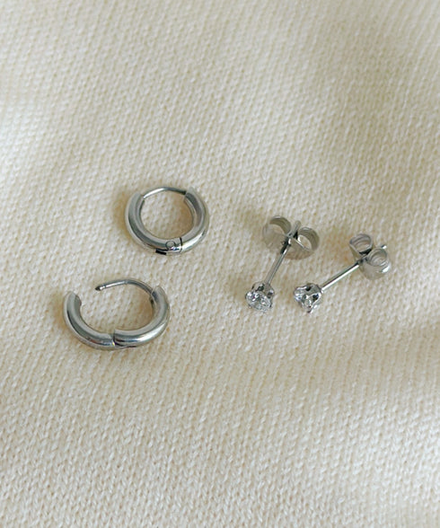 【ステンレス】フープ×ビジューピアスセット | SW4243115 | シルバー