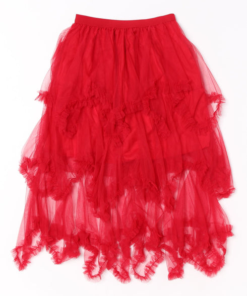 イレギュラーヘムボリュームフリルチュールスカート | NU2255022 | レッド