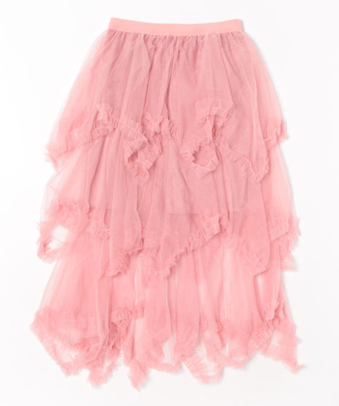イレギュラーヘムボリュームフリルチュールスカート | NU2255022 | ピンク