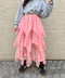 イレギュラーヘムボリュームフリルチュールスカート | NU2255022 | ピンク