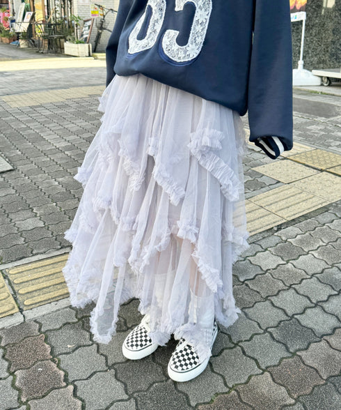 イレギュラーヘムボリュームフリルチュールスカート | NU2255022 | グレー