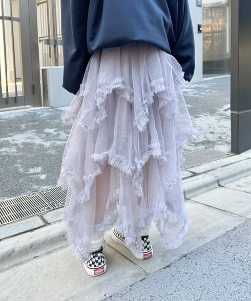 イレギュラーヘムボリュームフリルチュールスカート | NU2255022 | グレー