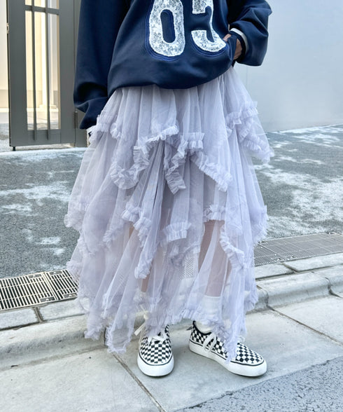 イレギュラーヘムボリュームフリルチュールスカート | NU2255022 | グレー