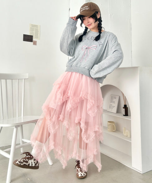 イレギュラーヘムボリュームフリルチュールスカート | NU2255022 | ライトピンク