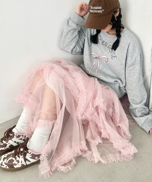 イレギュラーヘムボリュームフリルチュールスカート | NU2255022 | ライトピンク