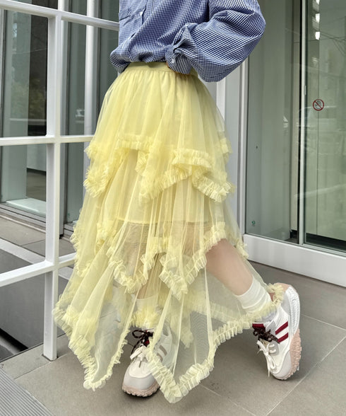 イレギュラーヘムボリュームフリルチュールスカート | NU2255022 | イエロー