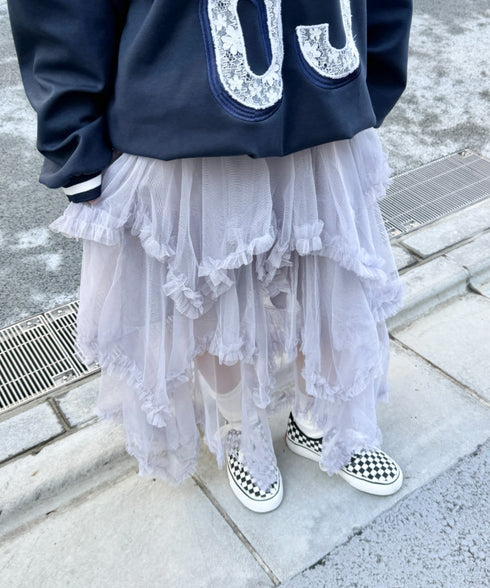 イレギュラーヘムボリュームフリルチュールスカート | NU2255022 | グレー