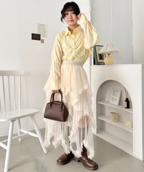 イレギュラーヘムボリュームフリルチュールスカート | NU2255022 | アイボリー