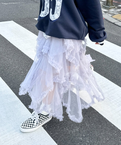 イレギュラーヘムボリュームフリルチュールスカート | NU2255022 | グレー