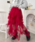 イレギュラーヘムボリュームフリルチュールスカート | NU2255022 | レッド