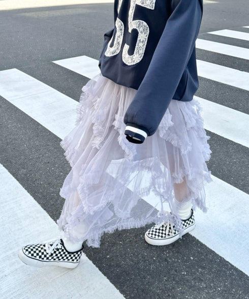 イレギュラーヘムボリュームフリルチュールスカート | NU2255022 | グレー