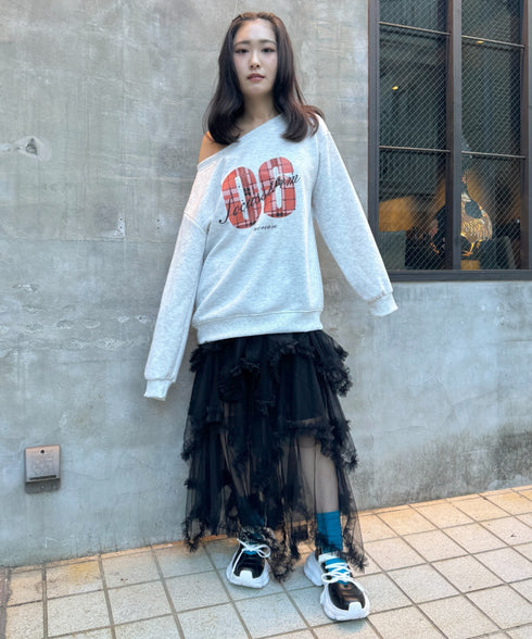 イレギュラーヘムボリュームフリルチュールスカート | NU2255022 | ブラック