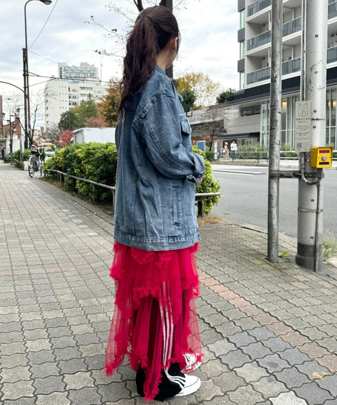 イレギュラーヘムボリュームフリルチュールスカート | NU2255022 | レッド