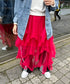 イレギュラーヘムボリュームフリルチュールスカート | NU2255022 | レッド