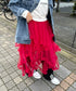 イレギュラーヘムボリュームフリルチュールスカート | NU2255022 | レッド