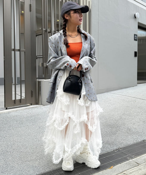 イレギュラーヘムボリュームフリルチュールスカート | NU2255022 | ホワイト