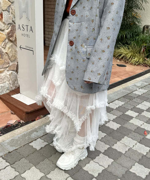 イレギュラーヘムボリュームフリルチュールスカート | NU2255022 | ホワイト