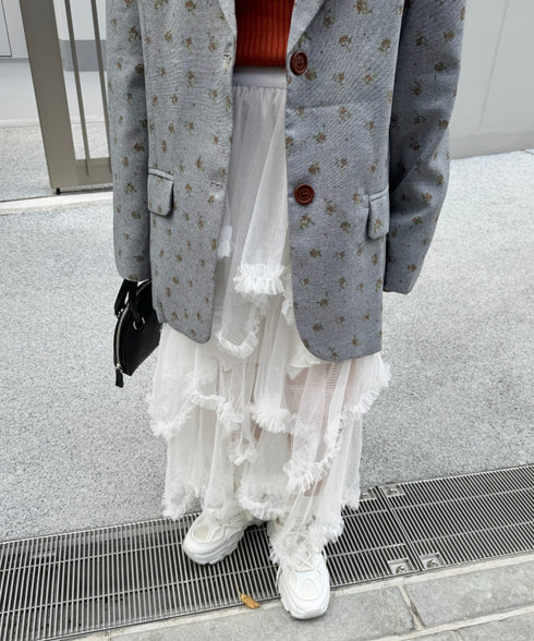 イレギュラーヘムボリュームフリルチュールスカート | NU2255022 | ホワイト