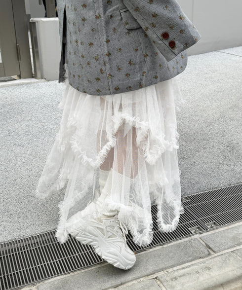 イレギュラーヘムボリュームフリルチュールスカート | NU2255022 | ホワイト