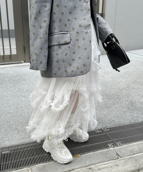 イレギュラーヘムボリュームフリルチュールスカート | NU2255022 | ホワイト