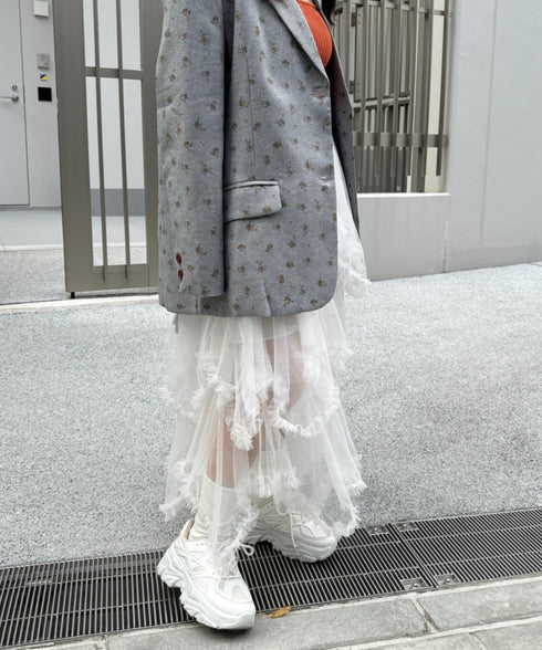 イレギュラーヘムボリュームフリルチュールスカート | NU2255022 | ホワイト