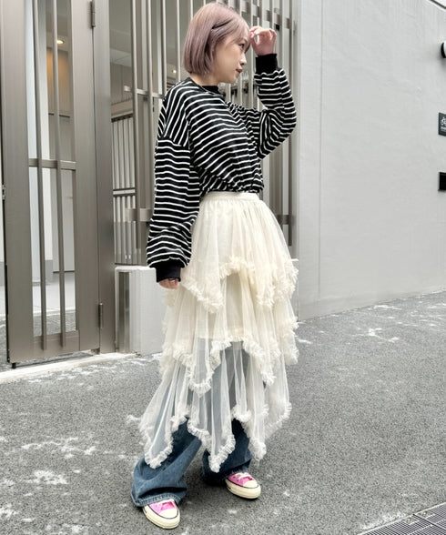 イレギュラーヘムボリュームフリルチュールスカート | NU2255022 | アイボリー