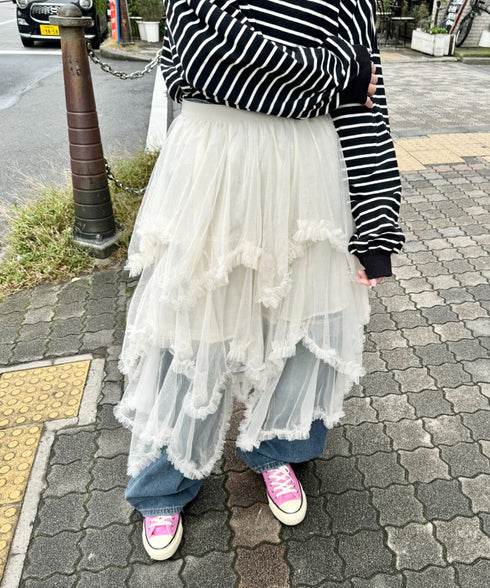 イレギュラーヘムボリュームフリルチュールスカート | NU2255022 | アイボリー