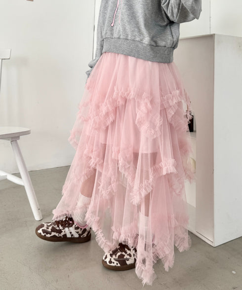 イレギュラーヘムボリュームフリルチュールスカート | NU2255022 | ライトピンク
