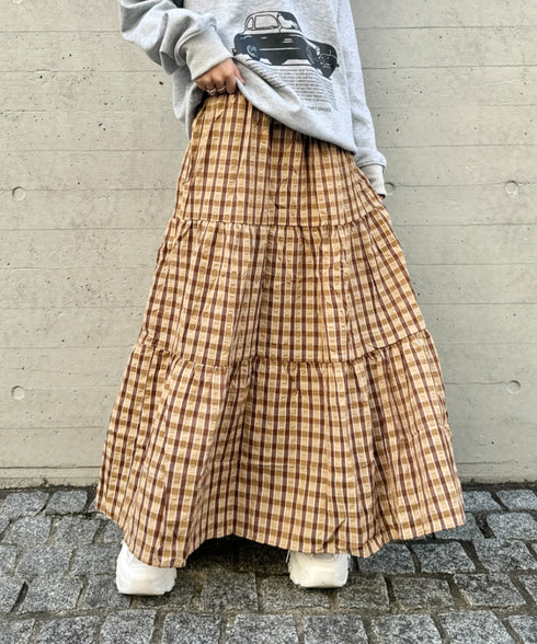 チェック柄ティアードスカート | NU2255023 | ブラウン